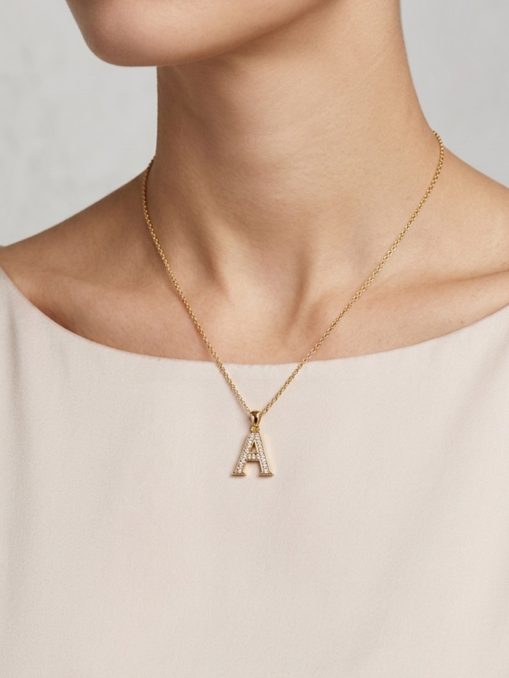 Gold Initial “A” Pendant Necklace – Cubic Zirconia Dainty Minimalist Jewelry